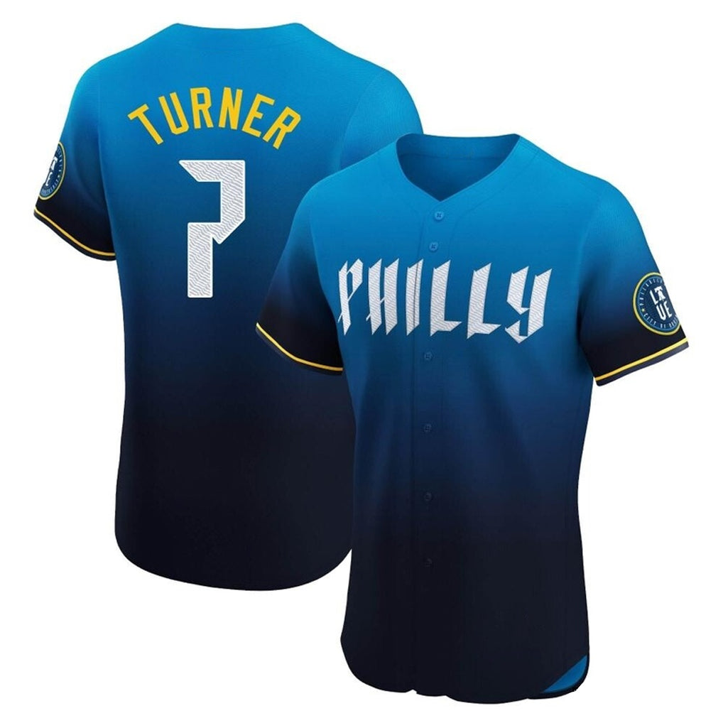 Blackjersey P.Phillies #7 Trea Turner Player Blue City Connect Home Limited Elite Stitched Jerseys