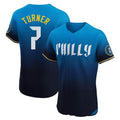 Blackjersey P.Phillies #7 Trea Turner Player Blue City Connect Home Limited Elite Stitched Jerseys