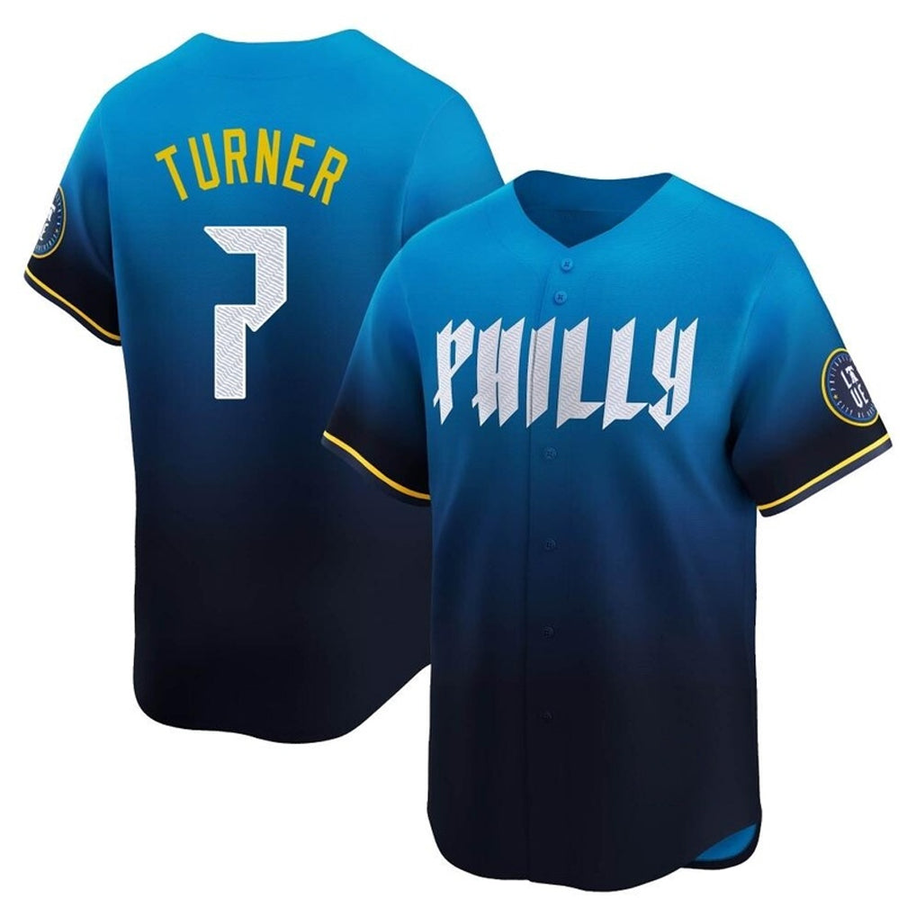 Blackjersey P.Phillies #7 Trea Turner Player Blue City Connect Home Limited Stitched Jerseys