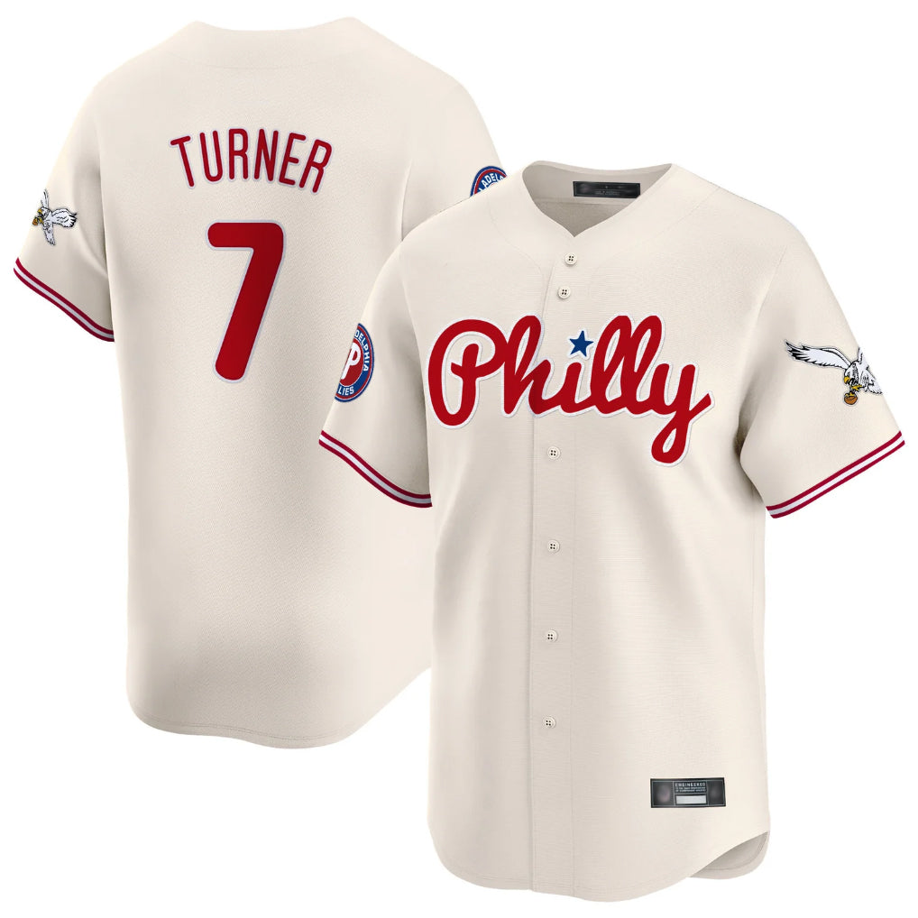Blackjersey P.Phillies #7 Trea Turner Player Cream Phillies & Eagles Vapor Premier Limited Stitched Jerseys