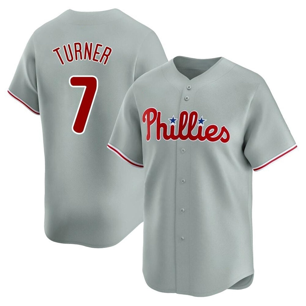 Blackjersey P.Phillies #7 Trea Turner Player Gray Home Limited Stitched Jerseys