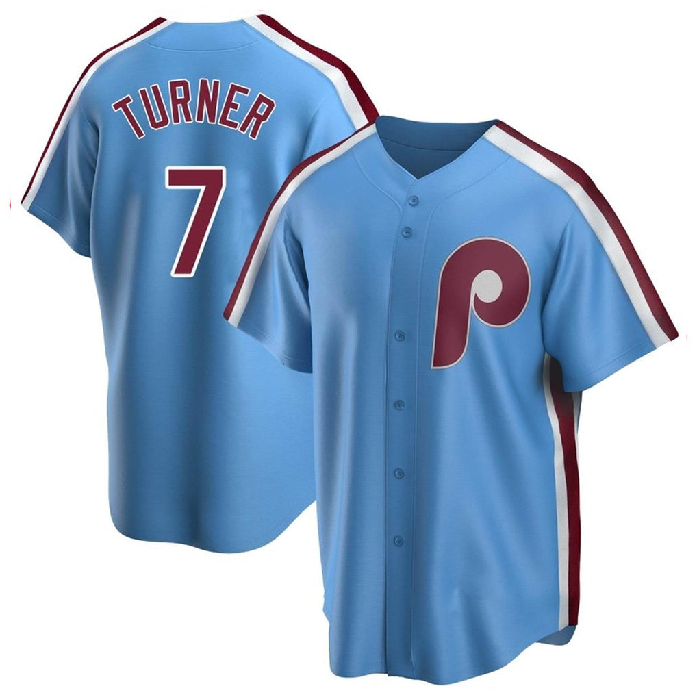 Blackjersey P.Phillies #7 Trea Turner Player Light Blue Home Game Stitched Jerseys