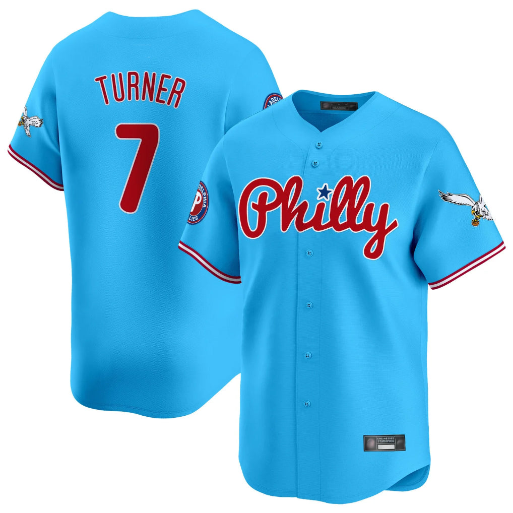 Blackjersey P.Phillies #7 Trea Turner Player Light Blue Phillies & Eagles Vapor Premier Limited Stitched Jerseys