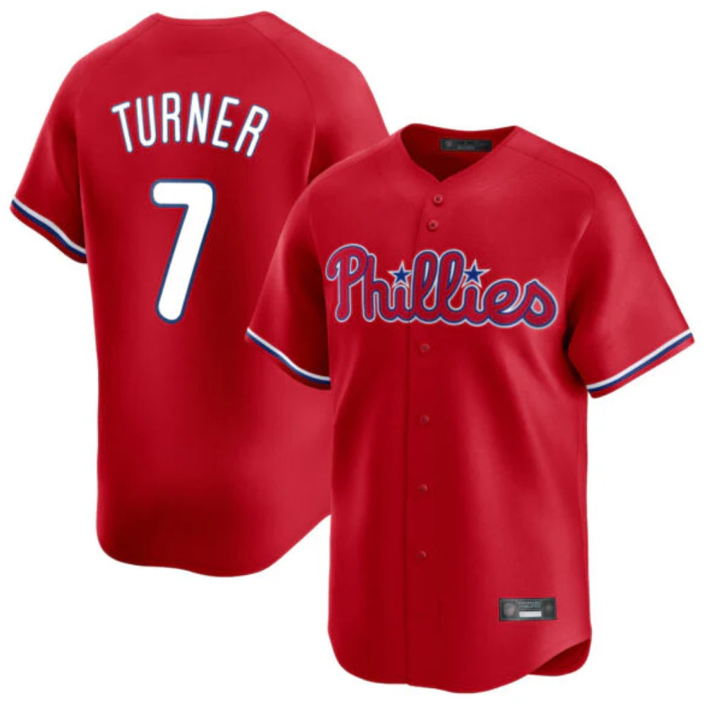 Blackjersey P.Phillies #7 Trea Turner Player Red Home Limited Stitched Jerseys