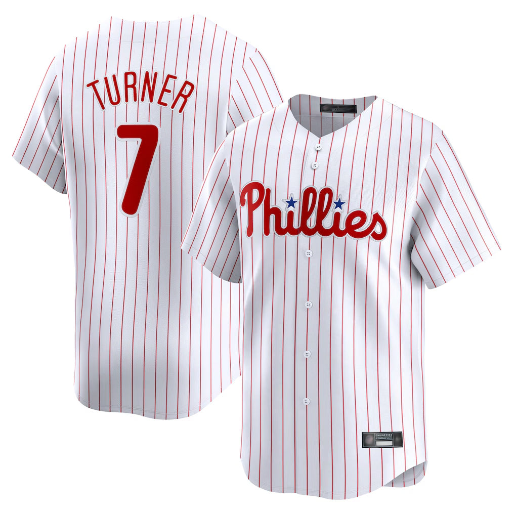 Blackjersey P.Phillies #7 Trea Turner Player White Home Limited Stitched Jerseys