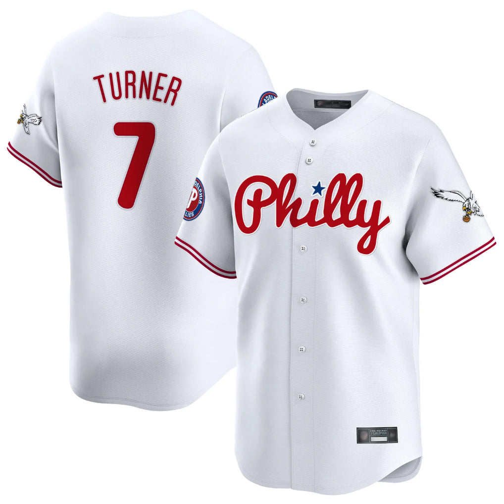 Blackjersey P.Phillies #7 Trea Turner Player White Phillies & Eagles Vapor Premier Limited Stitched Jerseys