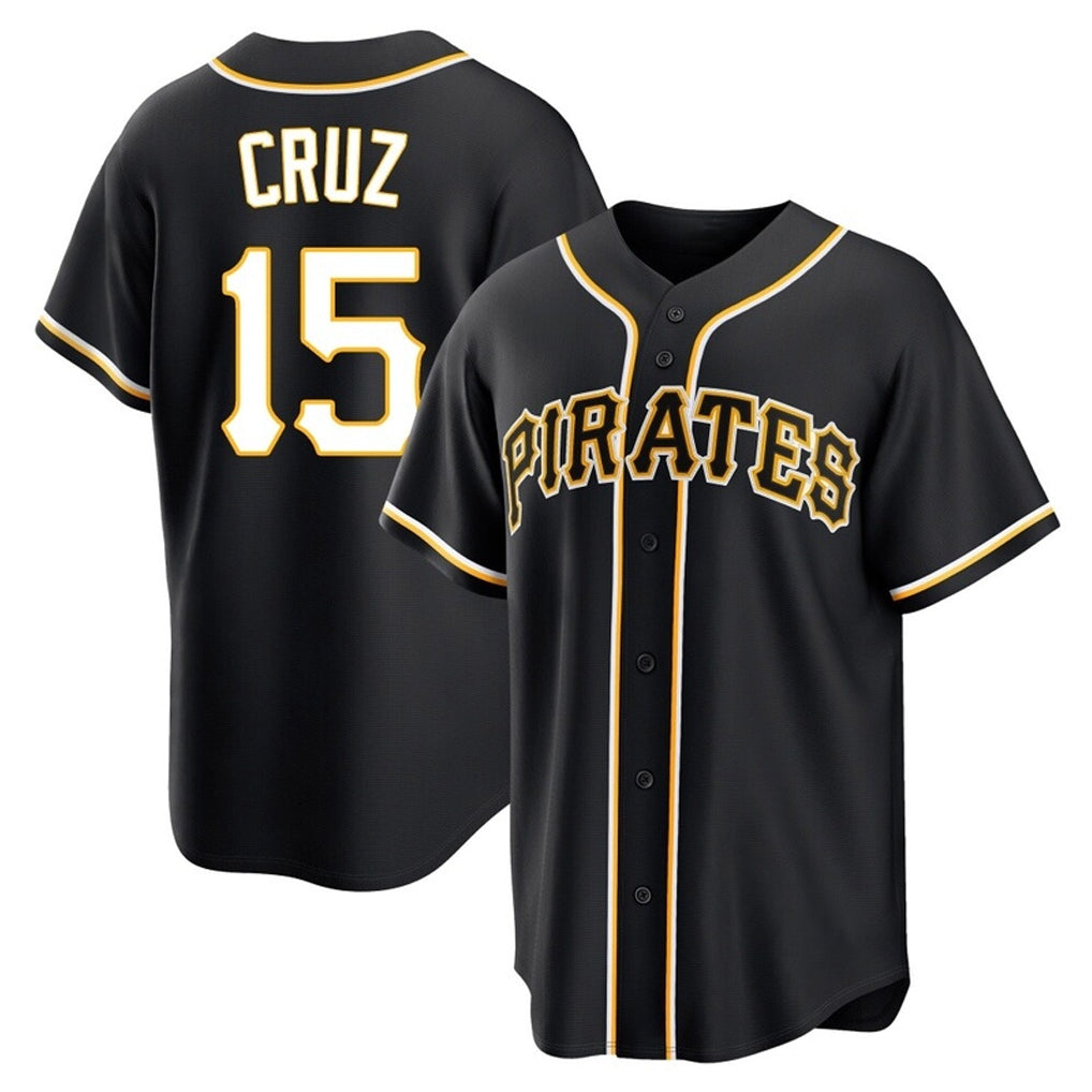 Blackjersey P.Pirates #15 Oneil Cruz Player Black Fashion Out Home Game Stitched Jerseys