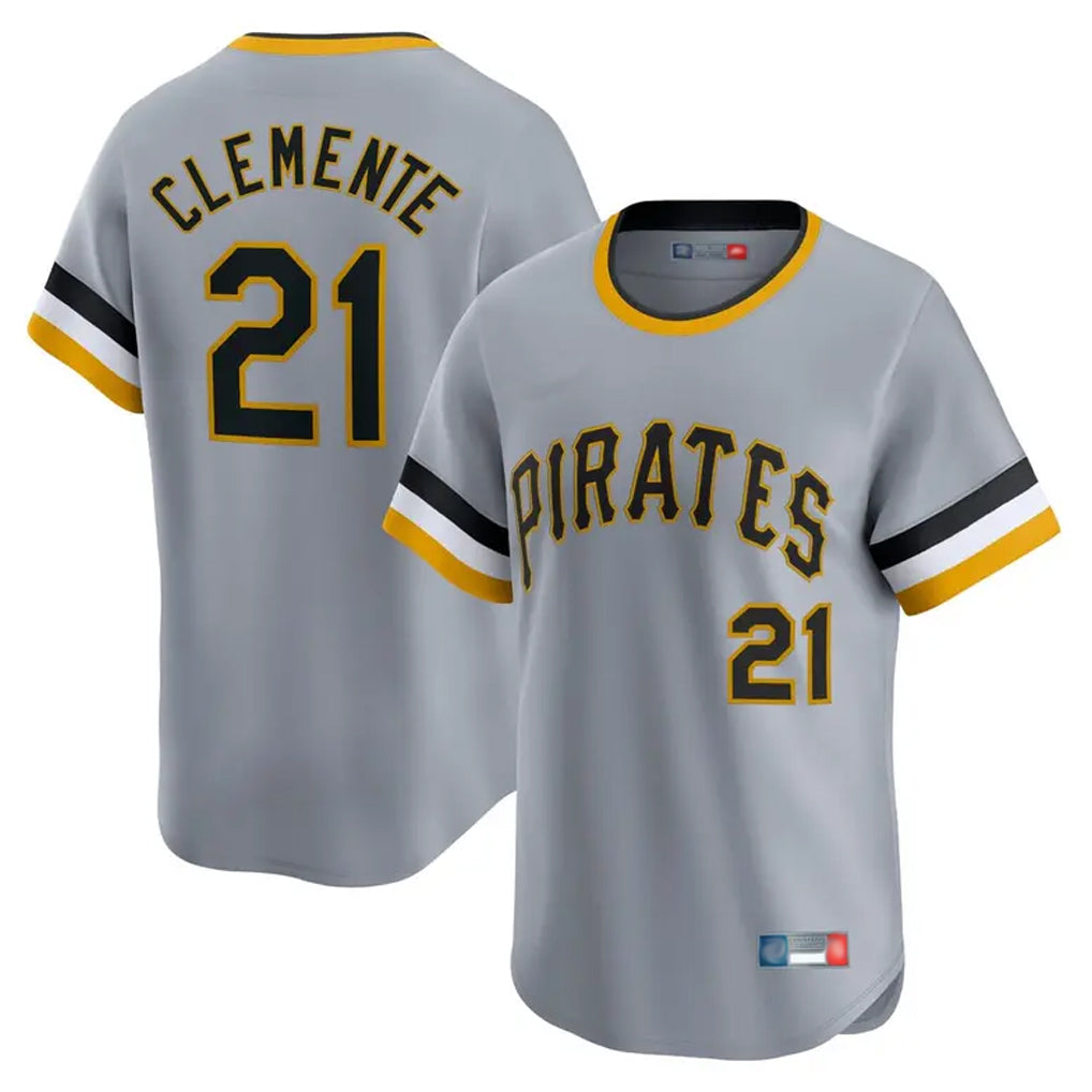 Blackjersey P.Pirates #21 Roberto Clemente Player Gray Throwback Cooperstown Collection Limited T-shirt Stitched Jerseys