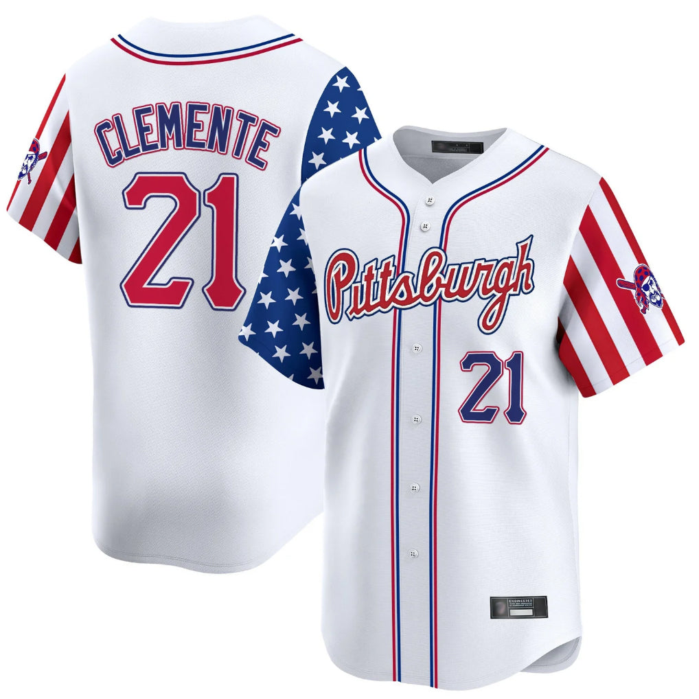 Blackjersey P.Pirates #21 Roberto Clemente Player White 2025 Independence Day Vapor Premier Limited Stitched Jerseys