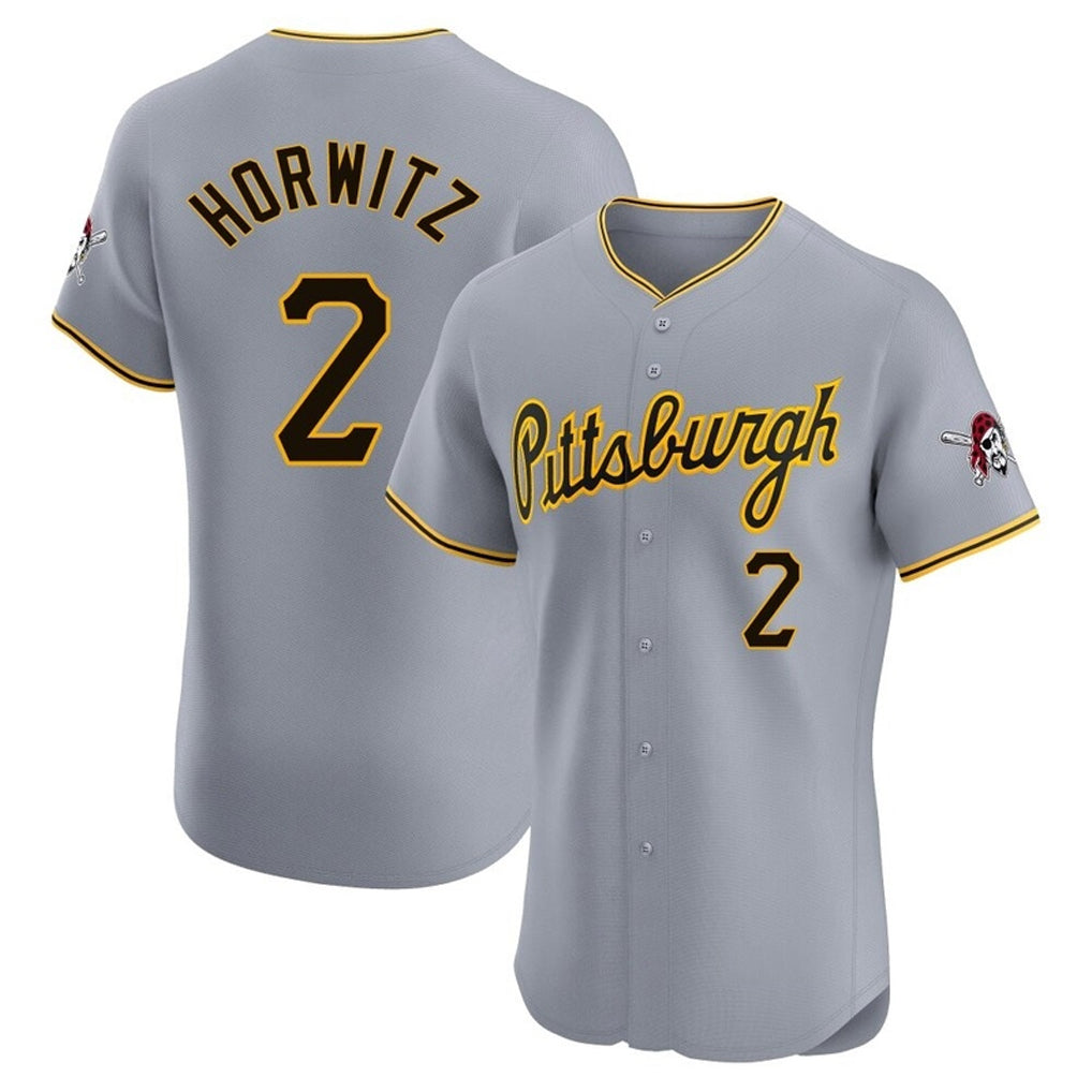 Blackjersey P.Pirates #2 Spencer Horwitz Player Gray Road Home Limited Elite Stitched Jerseys