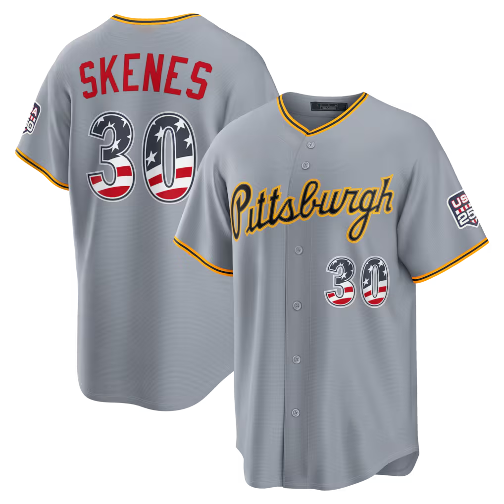 Blackjersey P.Pirates #30 Paul Skenes Gray USA 250 Fourth of July Road Stadium Jersey