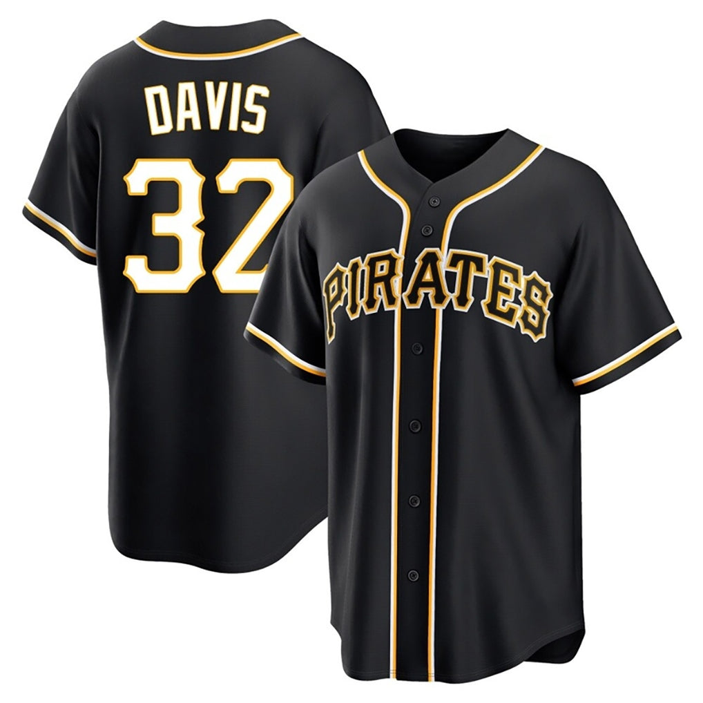 Blackjersey P.Pirates #32 Henry Davis Player Black Fashion Out Home Game Stitched Jerseys