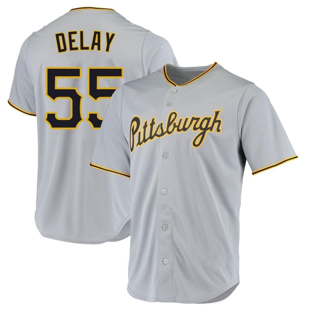 Blackjersey P.Pirates #55 Jason Delay Player Gray Road Home Game Stitched Jerseys
