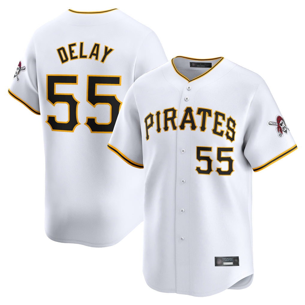 Blackjersey P.Pirates #55 Jason Delay Player White Home Limited Stitched Jerseys