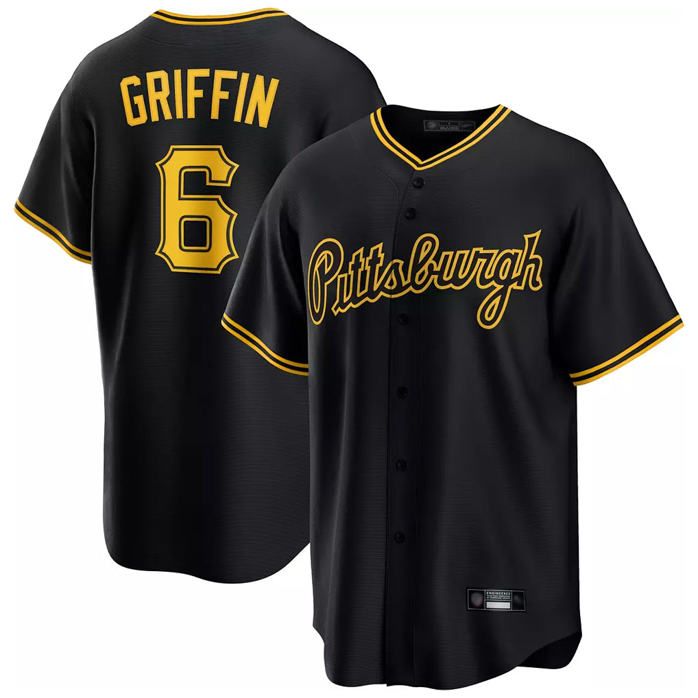 Blackjersey P.Pirates #6 Konnor Griffin Player Black Alt Home Game Stitched Jerseys