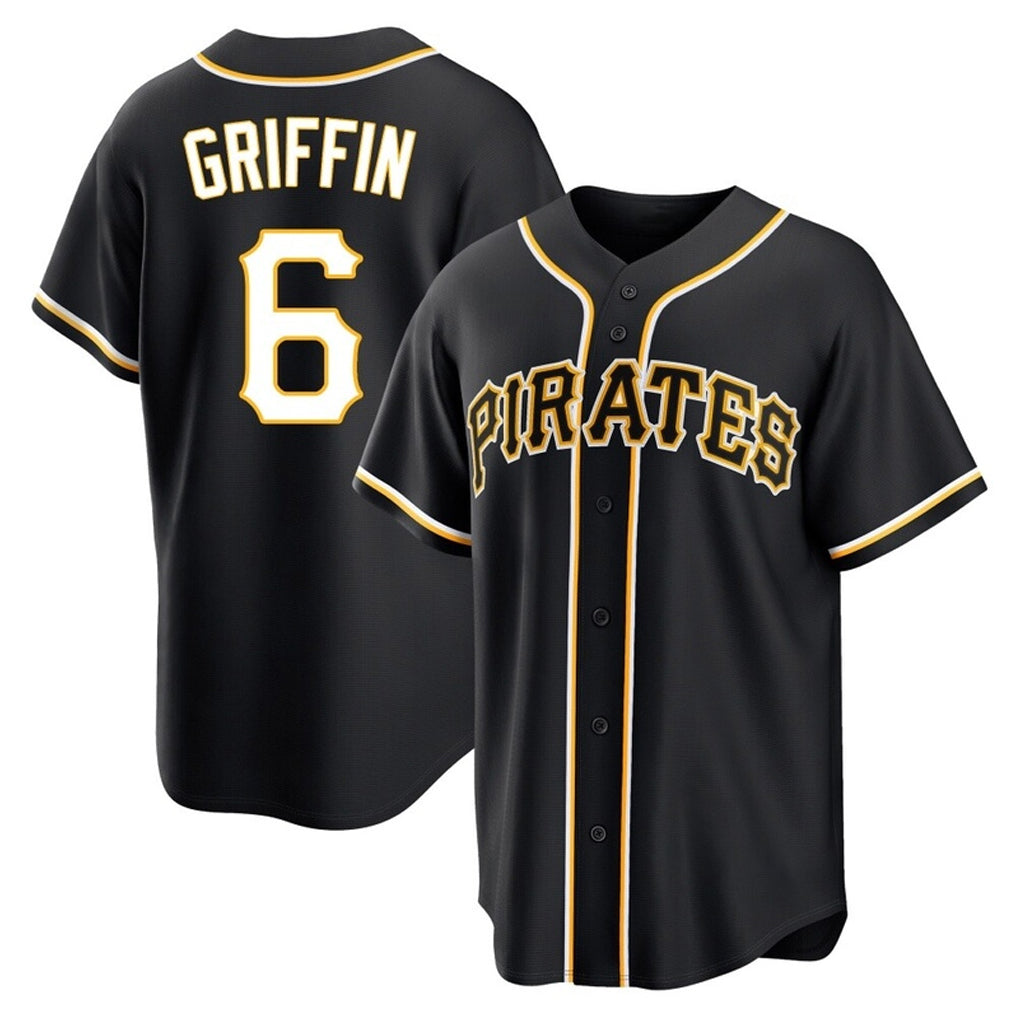 Blackjersey P.Pirates #6 Konnor Griffin Player Black Fashion Out Home Game Stitched Jerseys