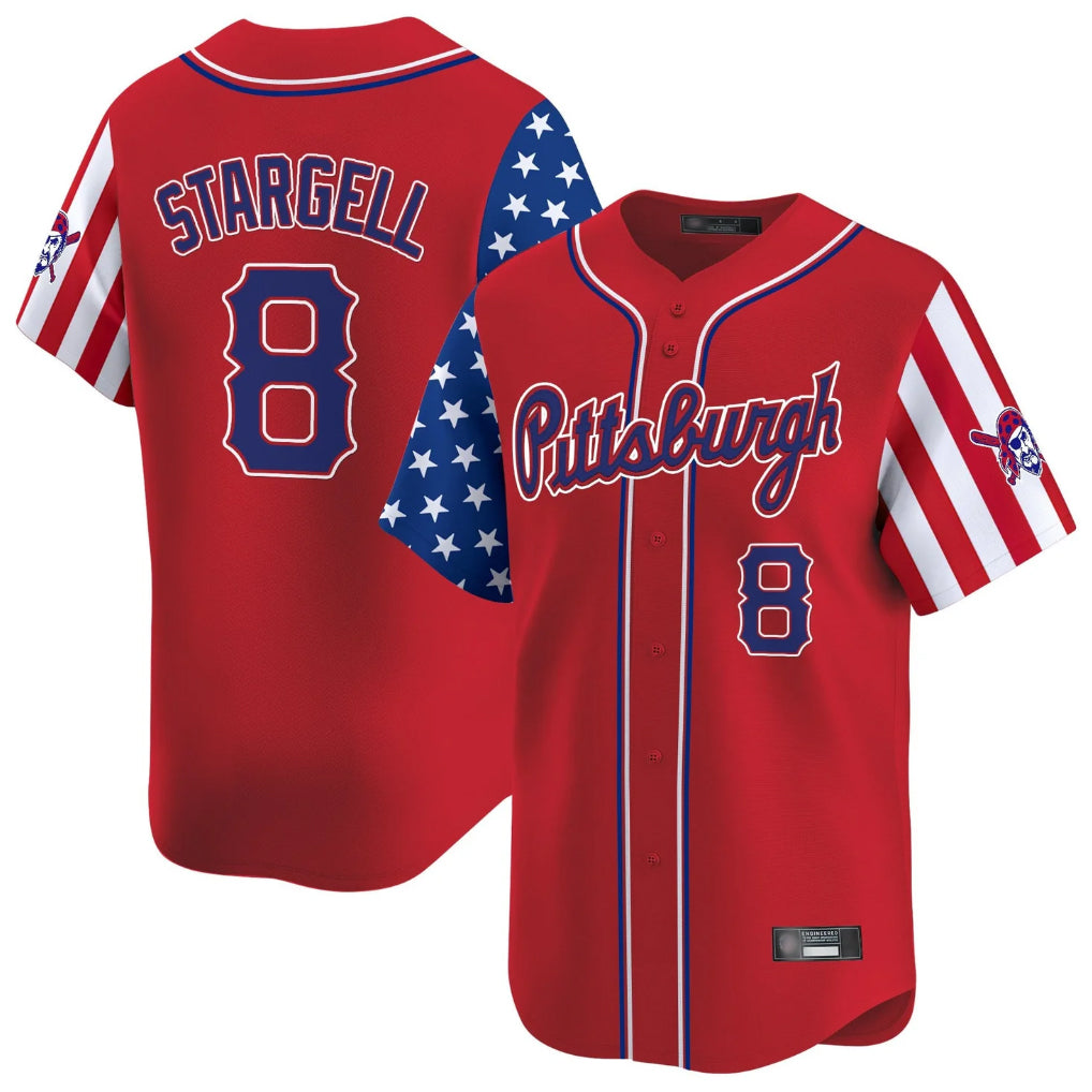 Blackjersey P.Pirates #8 Willie Stargell Player Red 2025 Independence Day Vapor Premier Limited Stitched Jerseys