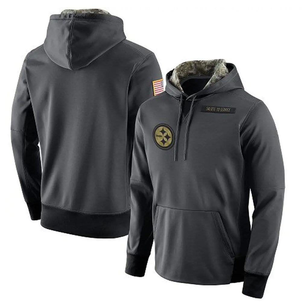 Blackjersey P.Steelers Gray Pullover Hoodies Limited Blank Player Stitched Jerseys