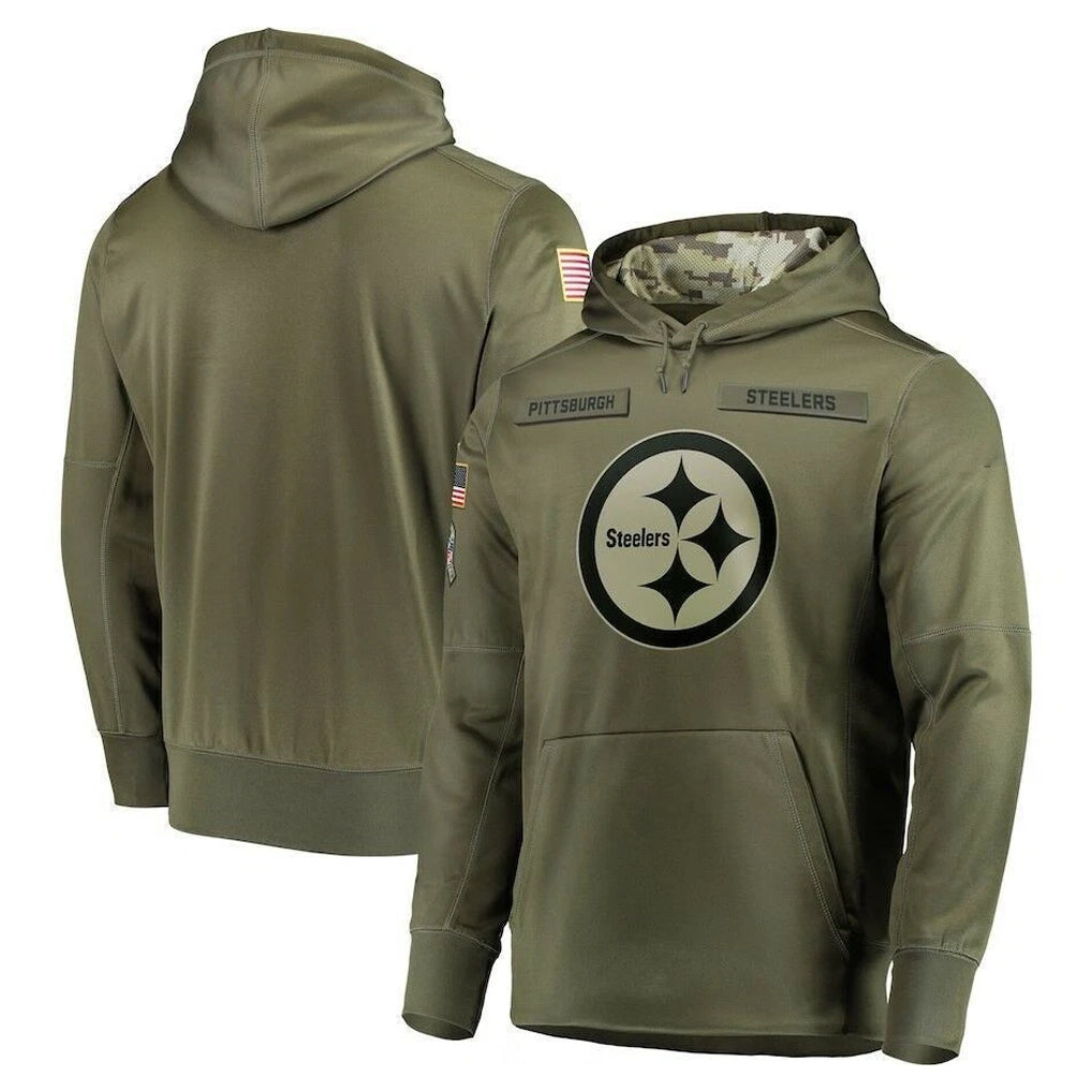 Blackjersey P.Steelers Olive Salute to Service Pullover Hoodie Home Game Blank Player Stitched Jerseys