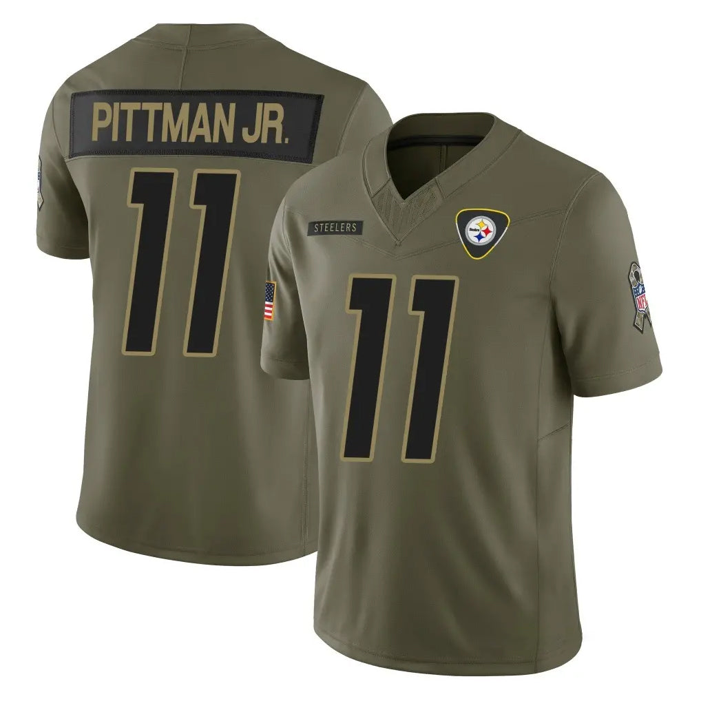 Blackjersey P.Steelers #11 Michael Pittman Jr. Player Olive 2025 Salute To Service Limited Home Game Stitched Jerseys