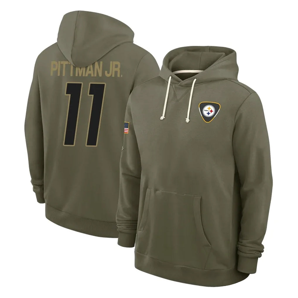 Blackjersey P.Steelers #11 Michael Pittman Jr. Player Olive Salute to Service Pullover Hoodies Limited Stitched Jerseys