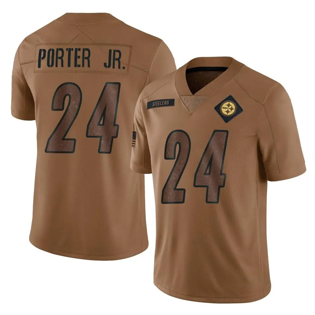 Blackjersey P.Steelers #24 Joey Porter Jr. Player Brown Limited Salute To Service Home Game Stitched Jerseys
