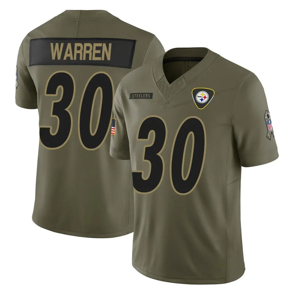 Blackjersey P.Steelers #30 Jaylen Warren Player Olive 2025 Salute To Service Limited Home Game Stitched Jerseys
