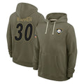 Blackjersey P.Steelers #30 Jaylen Warren Player Olive Salute to Service Pullover Hoodies Limited Stitched Jerseys