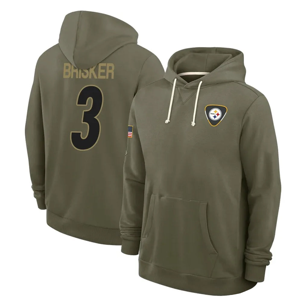 Blackjersey P.Steelers #3 Jaquan Brisker Player Olive Salute to Service Pullover Hoodies Limited Stitched Jerseys