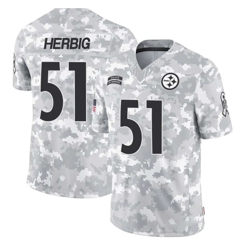 Blackjersey P.Steelers #51 Nick Herbig Player Arctic Camo Limited Salute To Service Home Game Stitched Jerseys