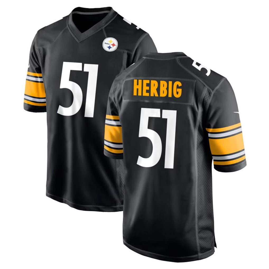 Blackjersey P.Steelers #51 Nick Herbig Player Black Home Game Stitched Jerseys
