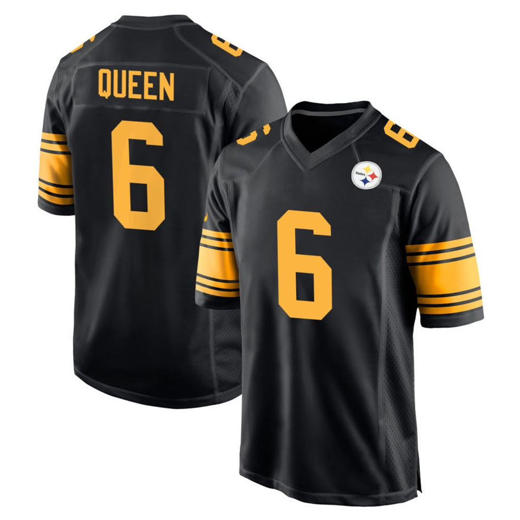 Blackjersey P.Steelers #6 Patrick Queen Player Black Color Rush Home Game Stitched Jerseys