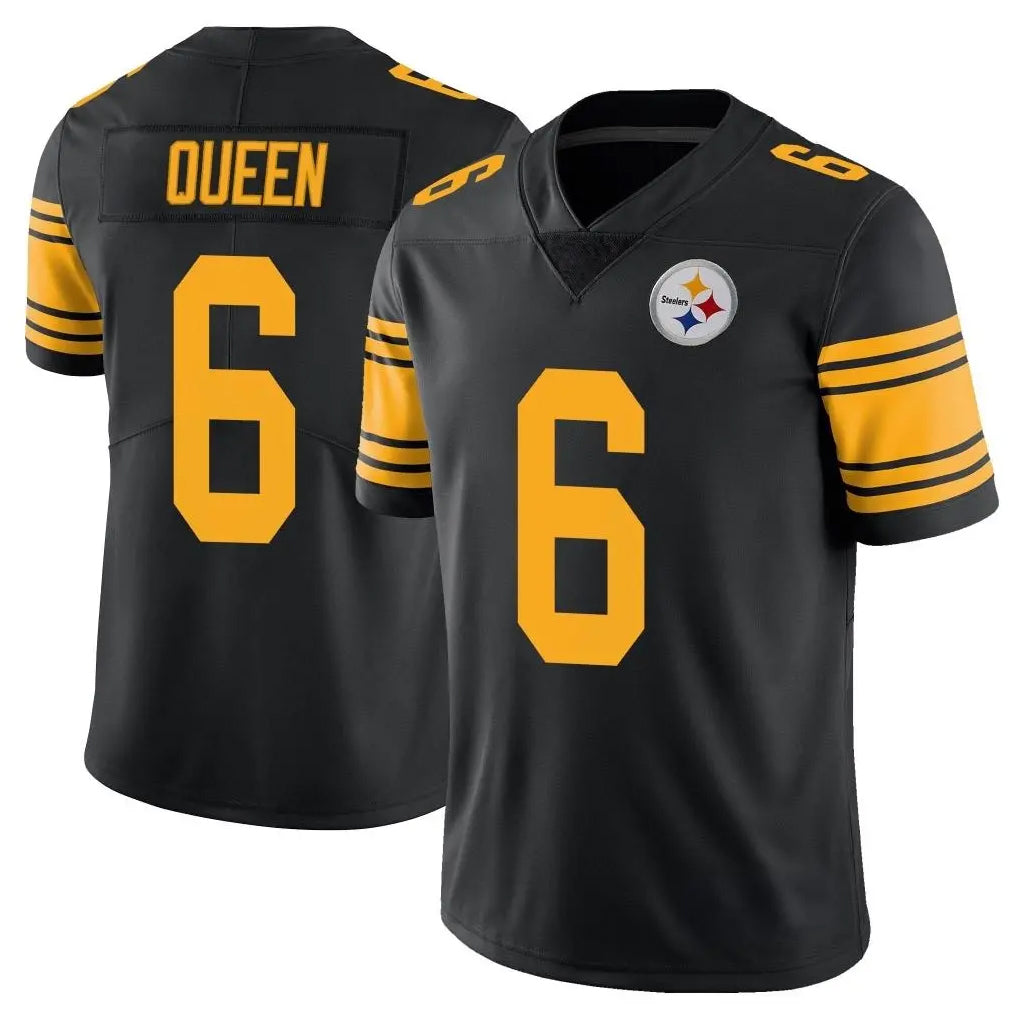 Blackjersey P.Steelers #6 Patrick Queen Player Black Limited Color Rush Home Game Stitched Jerseys