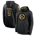 Blackjersey P.Steelers #6 Patrick Queen Player Black Salute to Service Hoodies Limited Game Stitched Jerseys