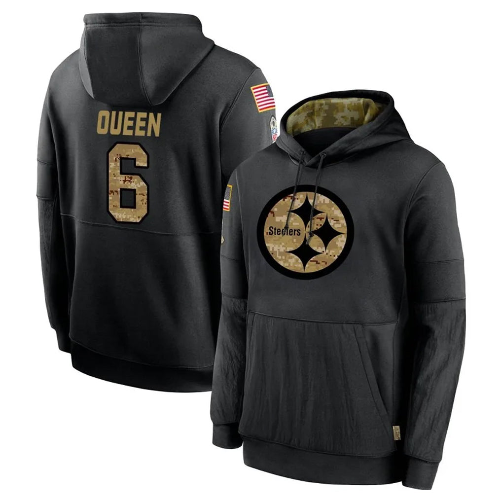 Blackjersey P.Steelers #6 Patrick Queen Player Black Salute to Service Hoodies Limited Game Stitched Jerseys