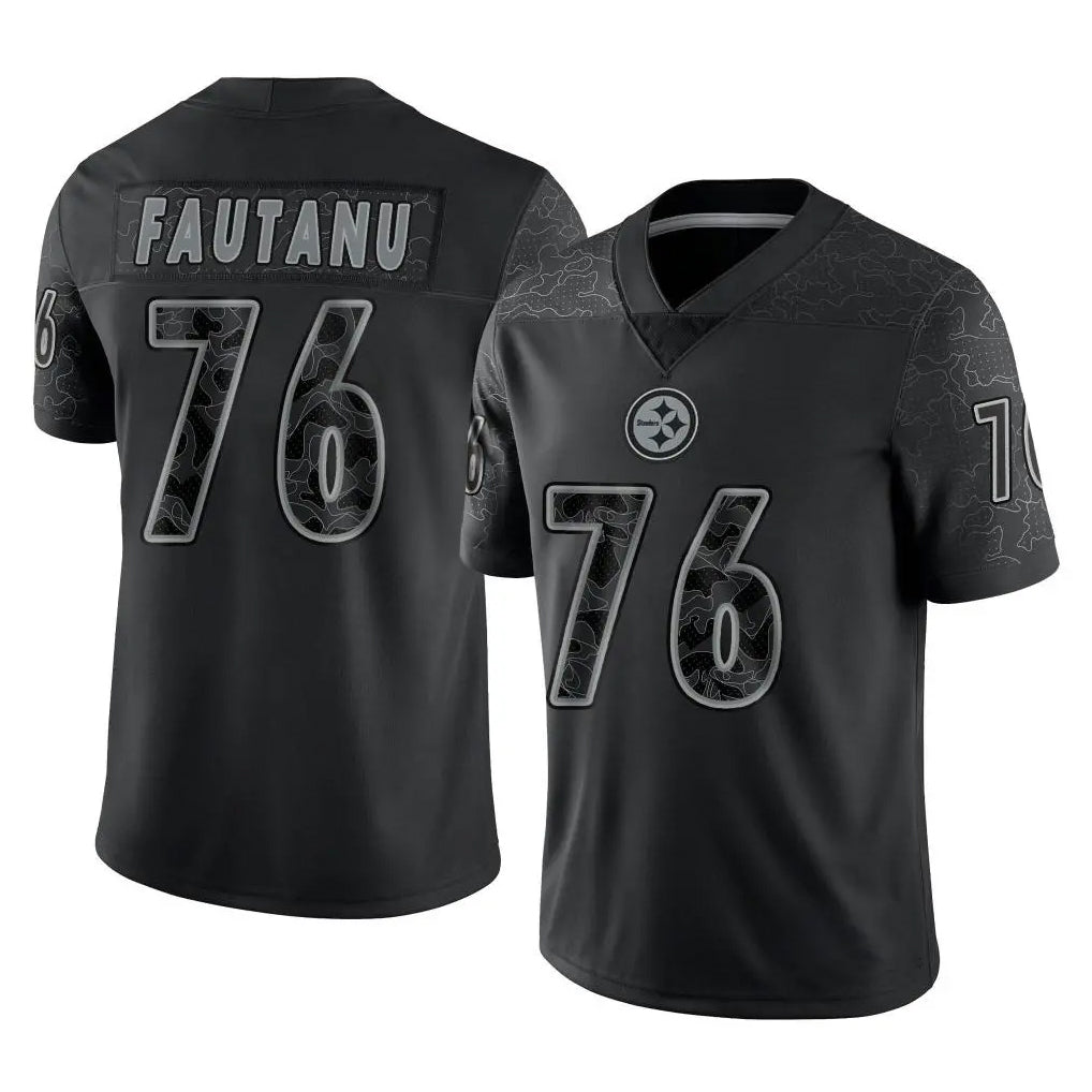 Blackjersey P.Steelers #76 Troy Fautanu Player Black Reflective Limited Home Game Stitched Jerseys