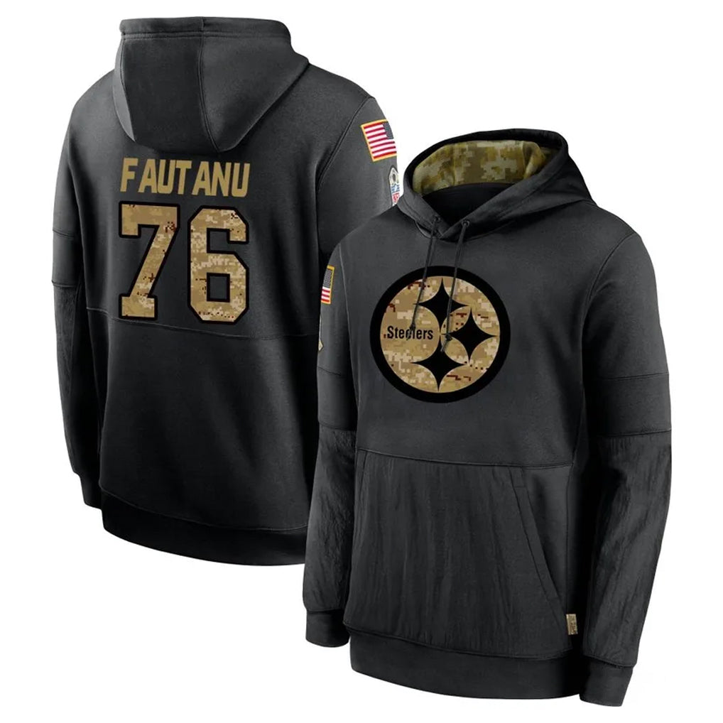 Blackjersey P.Steelers #76 Troy Fautanu Player Black Salute to Service Hoodies Limited Game Stitched Jerseys