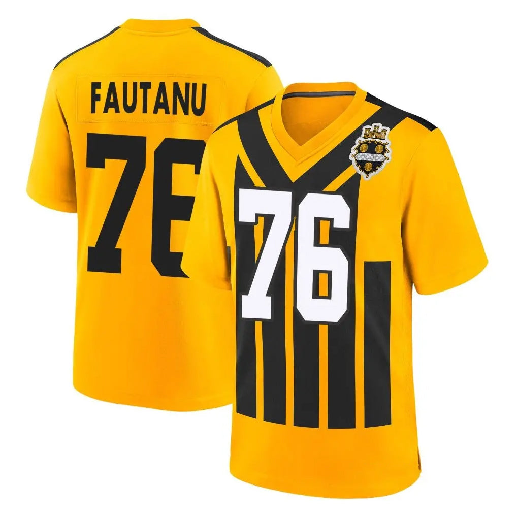 Blackjersey P.Steelers #76 Troy Fautanu Player Gold Limited 1933 Throwback Home Game Stitched Jerseys