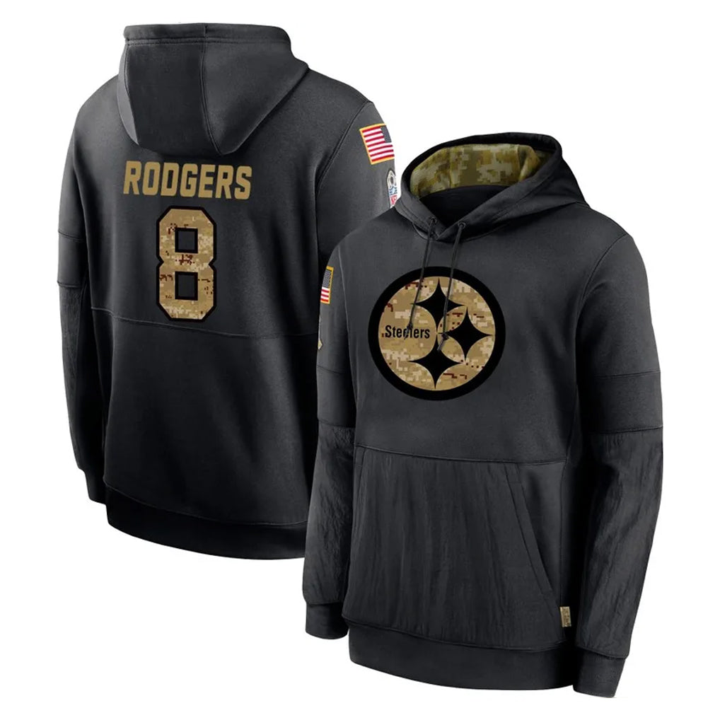 Blackjersey P.Steelers #8 Aaron Rodgers Player Black Salute to Service Hoodies Limited Game Stitched Jerseys