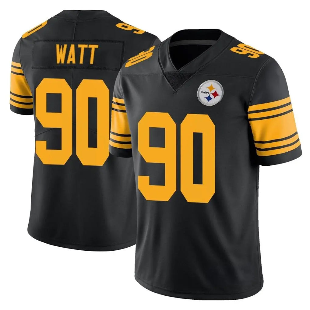 Blackjersey P.Steelers #90 T.J. Watt Player Black Limited Color Rush Home Game Stitched Jerseys