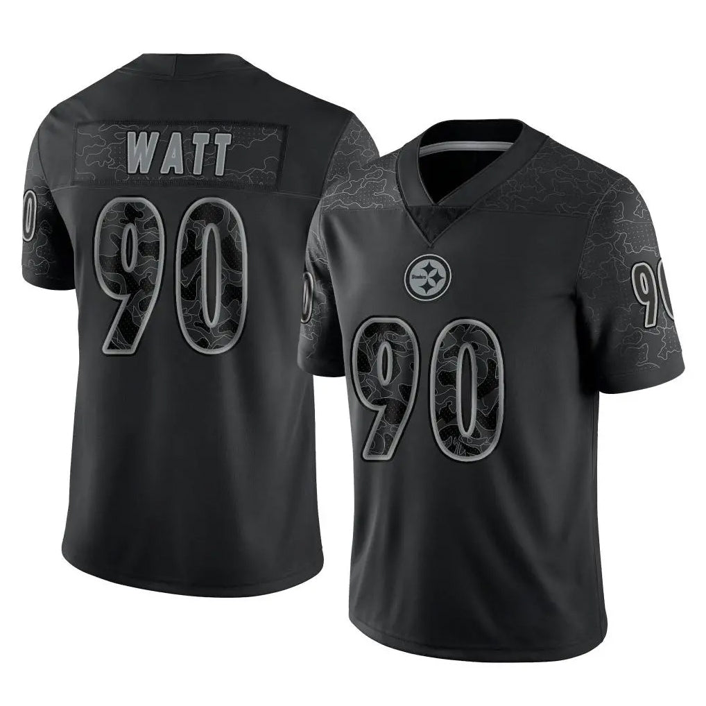 Blackjersey P.Steelers #90 T.J. Watt Player Black Reflective Limited Home Game Stitched Jerseys