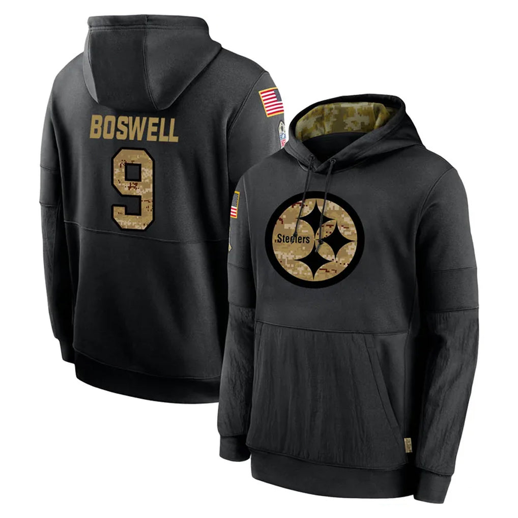 Blackjersey P.Steelers #9 Chris Boswell Player Black Salute to Service Hoodies Limited Game Stitched Jerseys
