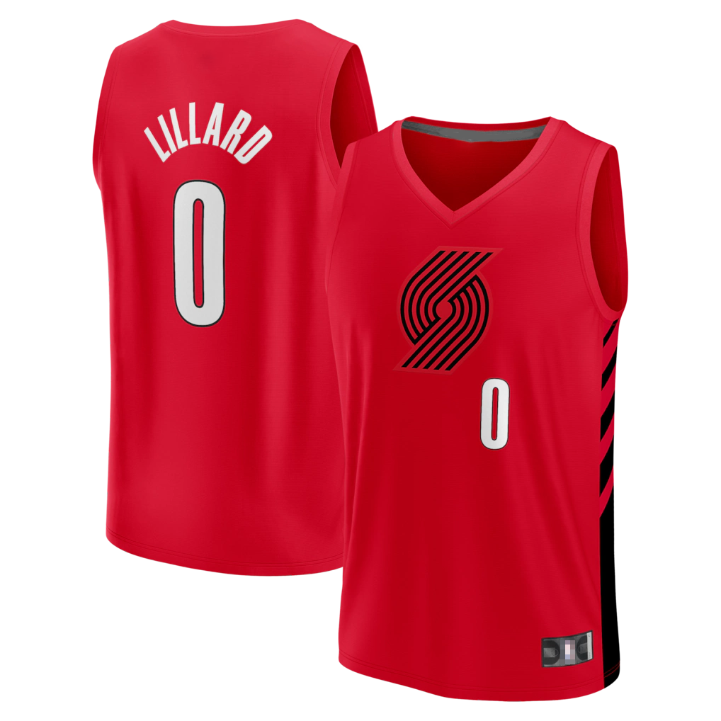Blackjersey PT.Blazers #0 Damian Lillard Fanatics Red Fast Break Replica Jerseys - Statement Edition