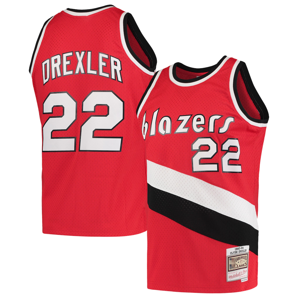 Blackjersey PT.Blazers #22 Clyde Drexler Mitchell & Ness Red 198384 Hardwood Classics Swingman Jerseys