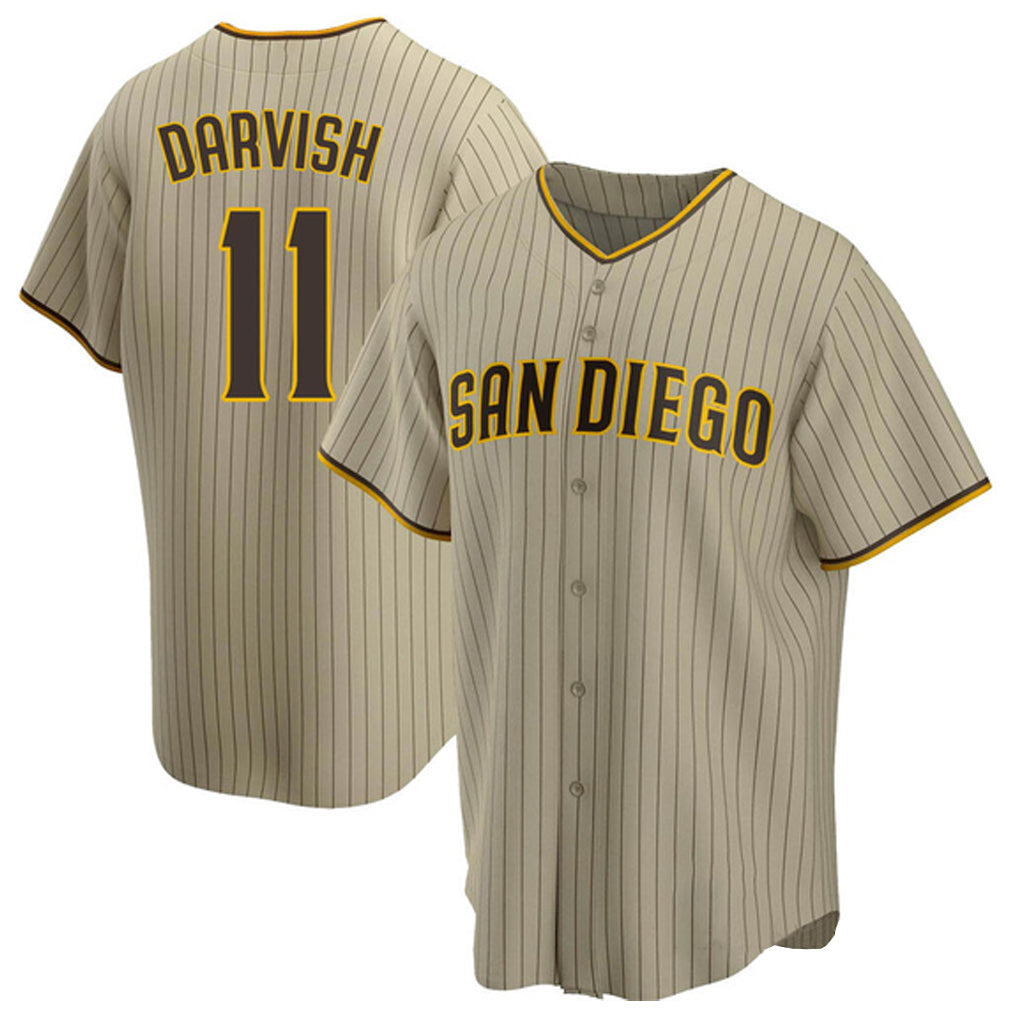 Blackjersey S.Diego Padres #11 Yu Darvish Player Khaki Home Game Stitched Jerseys