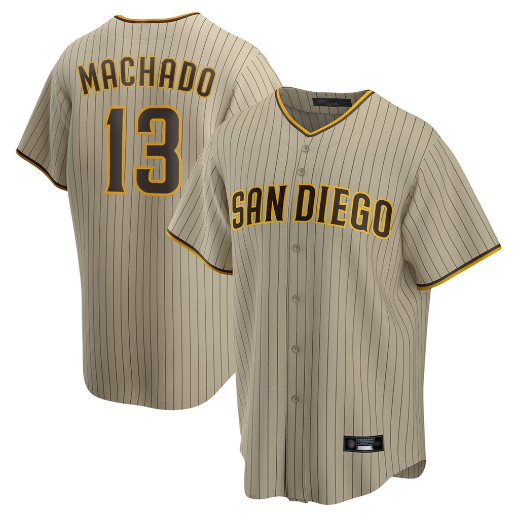 Blackjersey S.Diego Padres #13 Manny Machado Player Khaki Home Game Stitched Jerseys