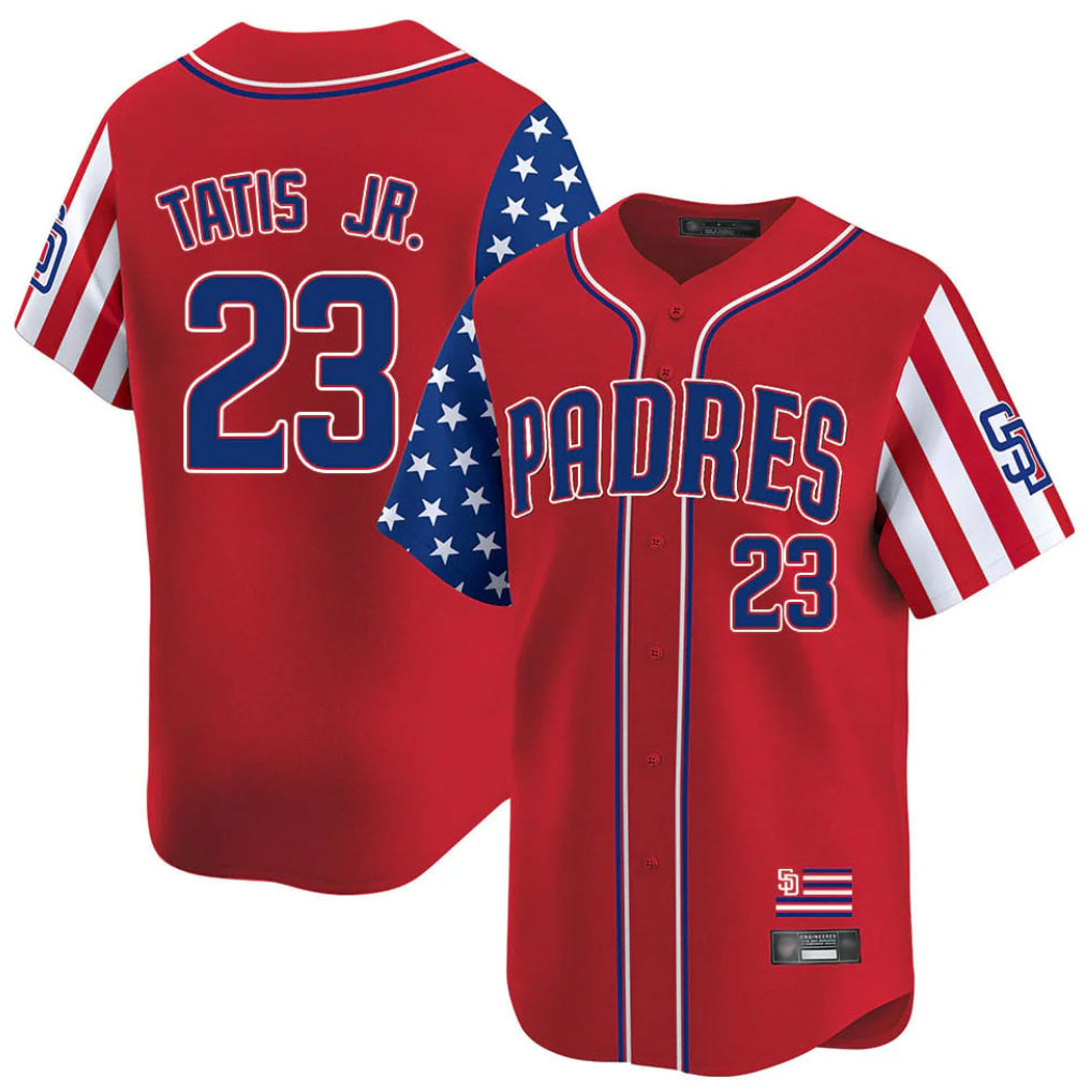 Blackjersey S.Diego Padres #23 Fernando Tatis Jr Player Red Independence Day Home Limited Stitched Jerseys