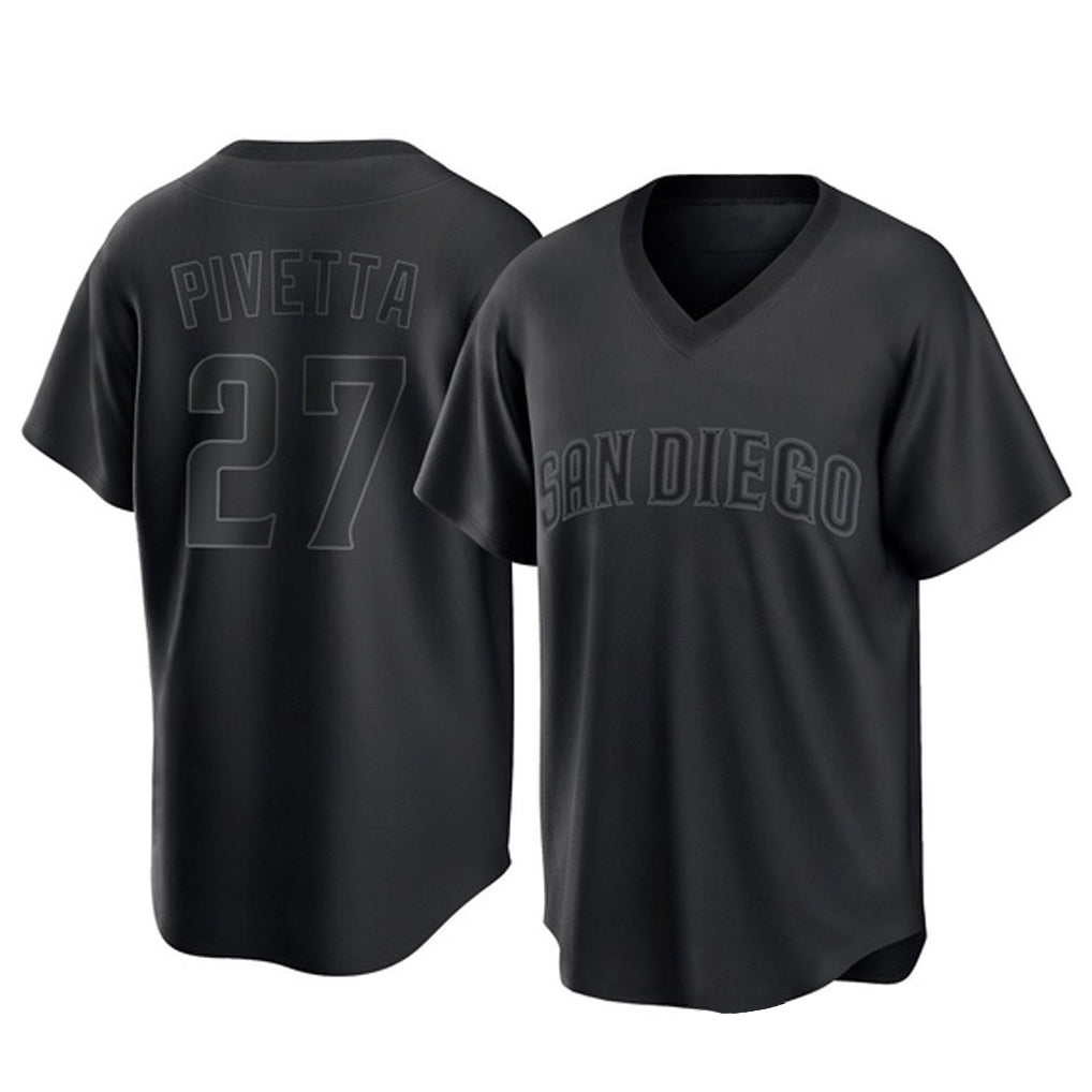 Blackjersey S.Diego Padres #27 Nick Pivetta Player Black Pitch Fashion Game T-shirt Stitched Jerseys