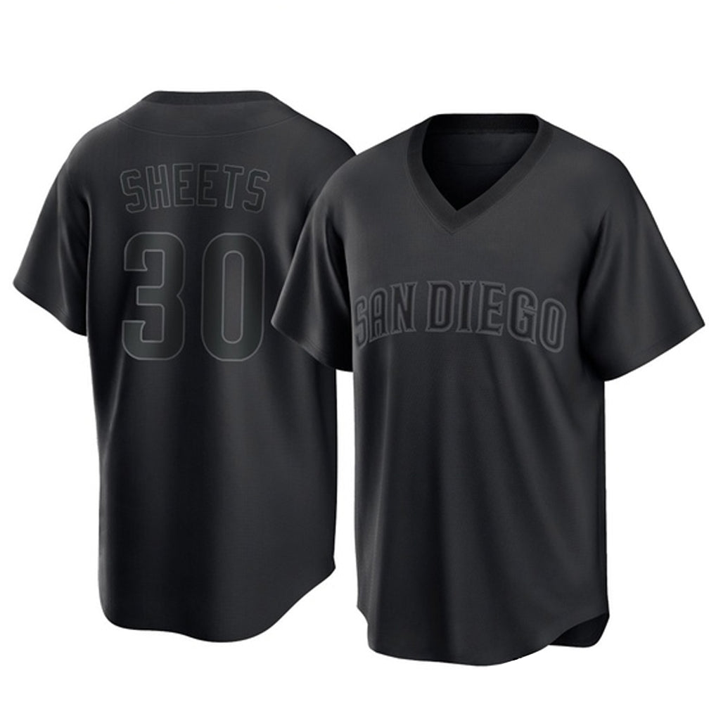 Blackjersey S.Diego Padres #30 Gavin Sheets Player Black Pitch Fashion Game T-shirt Stitched Jerseys