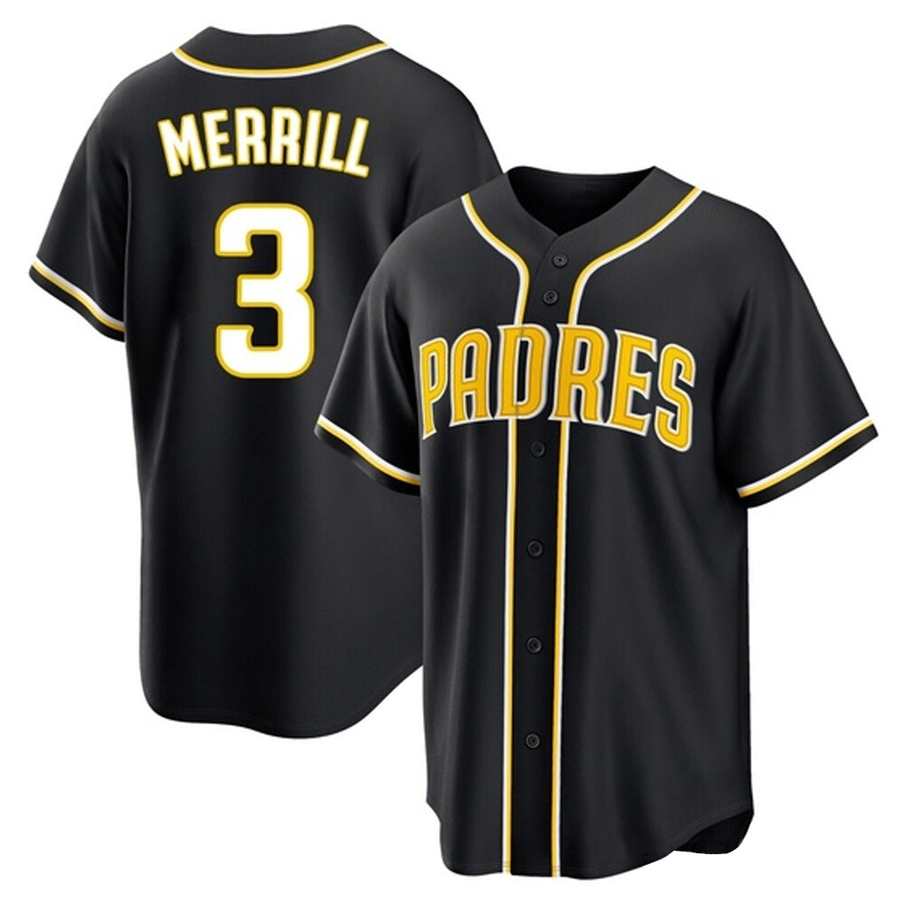 Blackjersey S.Diego Padres #3 Jackson Merrill Player Black 2026 Fashion Home Stitched Jerseys